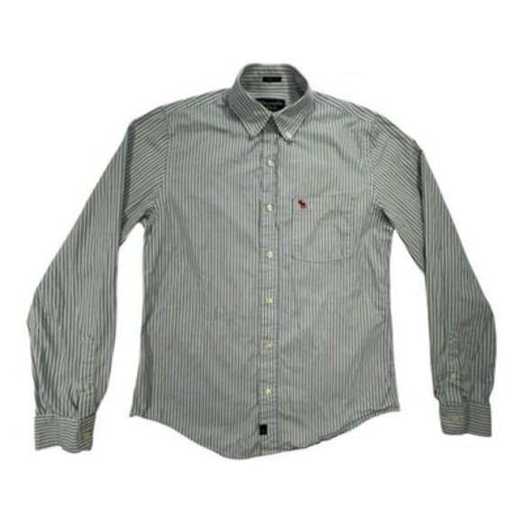 Abercrombie & Fitch Muscle Fit Shirt M Yellow Blue Stripe Button-Down Y2K Prep - Picture 1 of 11